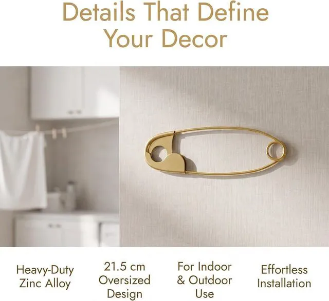 Alt view image 6 of 7 - VOSAREA 22cm Oversized Pin Laundry Room Wall Art Jumbo Heavy Duty Safety Pin Laundry Wall Sign Metal Safety Art Decor Giant Zinc Alloy 3D Decoration