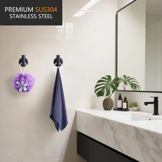 Alt view image 2 of 7 - Nolimas Towel Coat Hook Matte Black SUS304 Stainless Steel Bathroom Clothes Cabinet Closet Sponges Robe Hook Wall Mounted Round Kitchen Heavy Duty Door Hanger 2 Packs