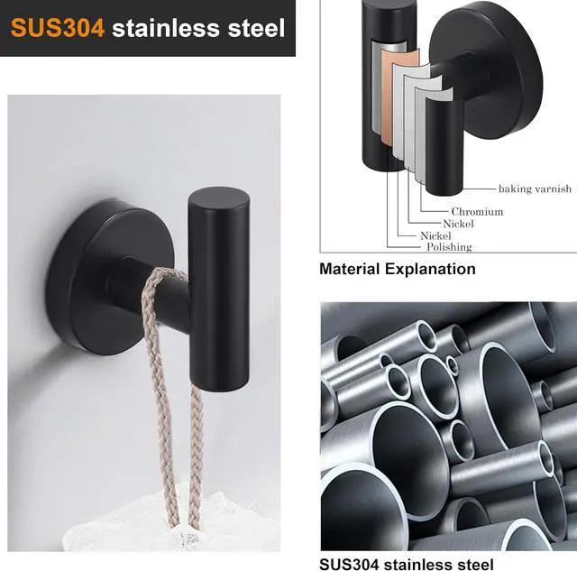 Alt view image 3 of 7 - Nolimas Towel Coat Hook Matte Black SUS304 Stainless Steel Bathroom Clothes Cabinet Closet Sponges Robe Hook Wall Mounted Round Kitchen Heavy Duty Door Hanger 2 Packs