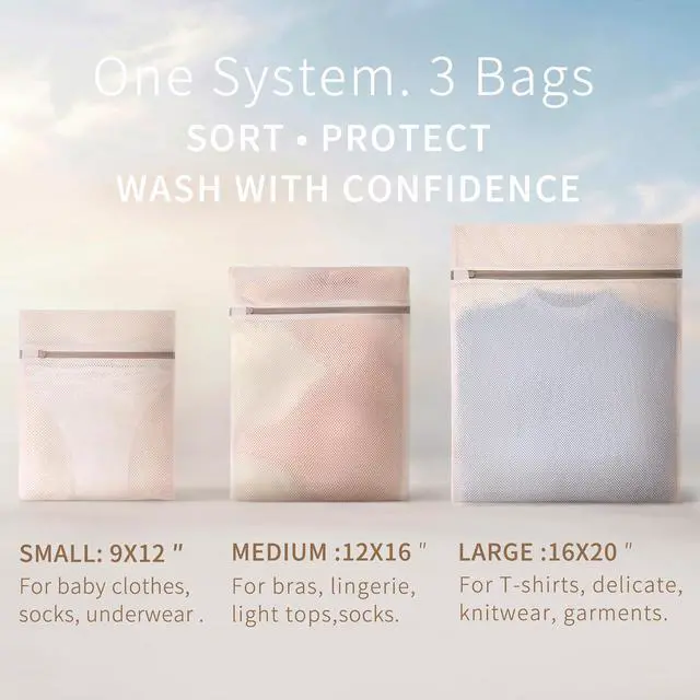 Alt view image 3 of 6 - Muchfun Soft Cotton Mesh Laundry Bags for Delicates 1Large, 1Medium, 1Small
