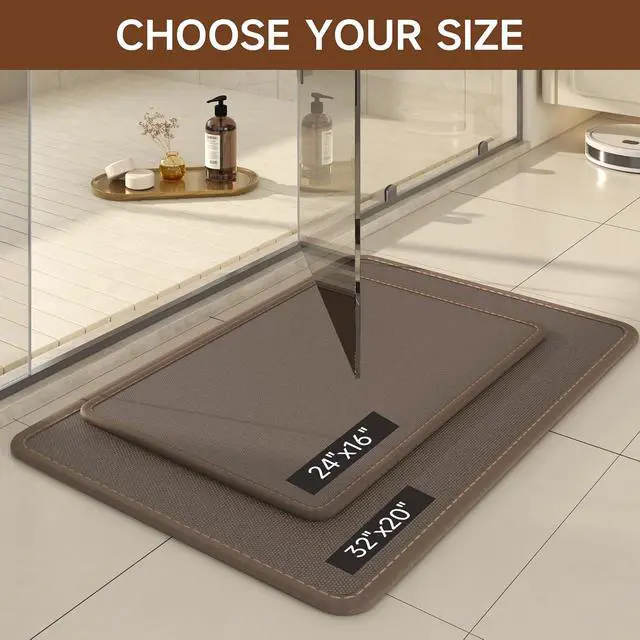 Alt view image 2 of 7 - Bath Mat, Super Absorbent,Quick Dry, Non Slip Bathroom Rug, Ultra Thin Low Pile,Machine Washable Bathroom Floor Mat for Shower Tub Sink, Easy Care Home Decor, 24"x16",Brown