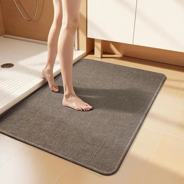 Main image of Bath Mat, Super Absorbent,Quick Dry, Non Slip Bathroom Rug, Ultra Thin Low Pile,Machine Washable Bathroom Floor Mat for Shower Tub Sink, Easy Care Home Decor, 24"x16",Brown