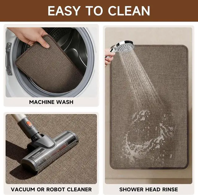 Alt view image 4 of 7 - Bath Mat, Super Absorbent,Quick Dry, Non Slip Bathroom Rug, Ultra Thin Low Pile,Machine Washable Bathroom Floor Mat for Shower Tub Sink, Easy Care Home Decor, 24"x16",Brown