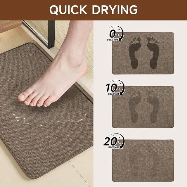 Alt view image 3 of 7 - Bath Mat, Super Absorbent,Quick Dry, Non Slip Bathroom Rug, Ultra Thin Low Pile,Machine Washable Bathroom Floor Mat for Shower Tub Sink, Easy Care Home Decor, 24"x16",Brown