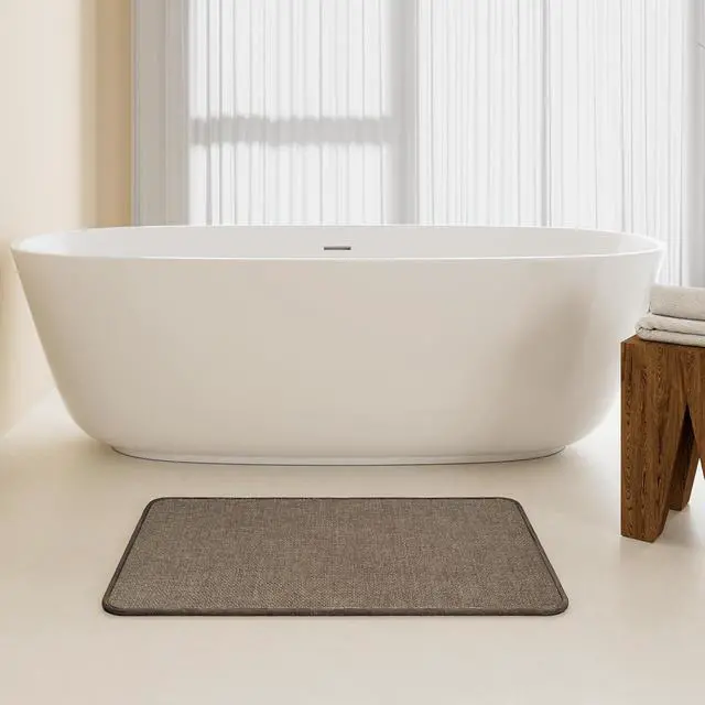 Alt view image 7 of 7 - Bath Mat, Super Absorbent,Quick Dry, Non Slip Bathroom Rug, Ultra Thin Low Pile,Machine Washable Bathroom Floor Mat for Shower Tub Sink, Easy Care Home Decor, 24"x16",Brown