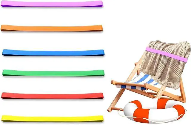 Main image of Beach Towel Bands, 6 Pcs 35 Inch Silicone Elastic Clips for Fastening Beach Chair Towels and Cruise Essentials (6)