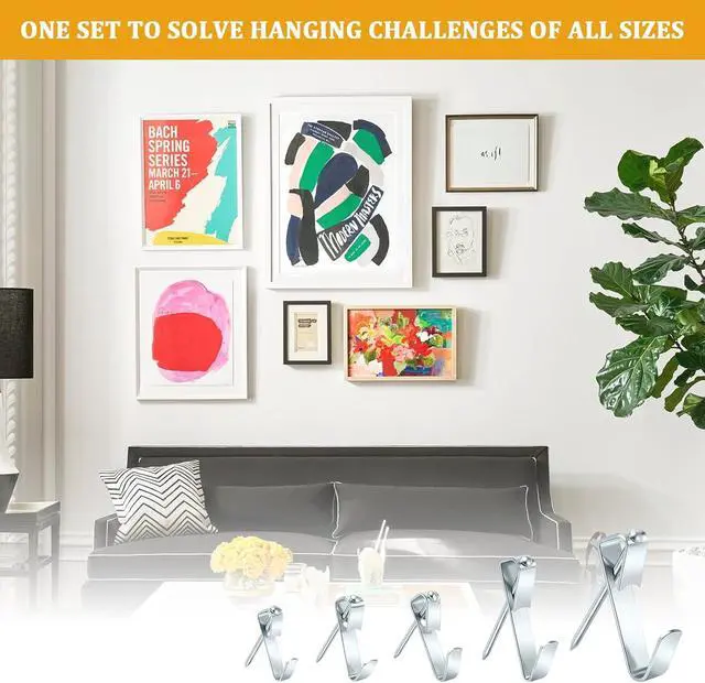 Alt view image 4 of 7 - KURUI 214Pcs Picture Hanging Hooks, Renter Friendly Picture Hanging Kit with Heavy Duty Picture Hangers and Hardware Nails, for Frame, Painting, Art and Photo, on Drywall,Plaster, and Wood Wall