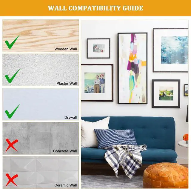Alt view image 6 of 7 - KURUI 214Pcs Picture Hanging Hooks, Renter Friendly Picture Hanging Kit with Heavy Duty Picture Hangers and Hardware Nails, for Frame, Painting, Art and Photo, on Drywall,Plaster, and Wood Wall