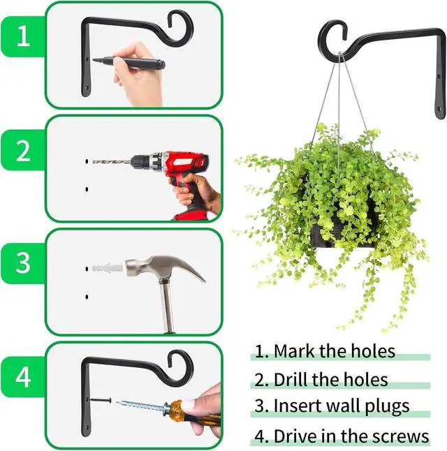 Alt view image 6 of 7 - Plant Hangers Outdoor, 2 Pack 6 Inch Plant Hooks for Wall Hanging Plants