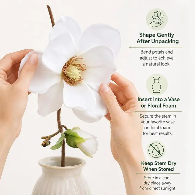 Alt view image 3 of 7 - White Artificial Magnolia Silk Flower Artificial Flowers for Home, Wedding, Garden Decor, Single Stem for Vase, Table Arrangement