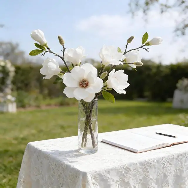 Alt view image 2 of 7 - White Artificial Magnolia Silk Flower Artificial Flowers for Home, Wedding, Garden Decor, Single Stem for Vase, Table Arrangement