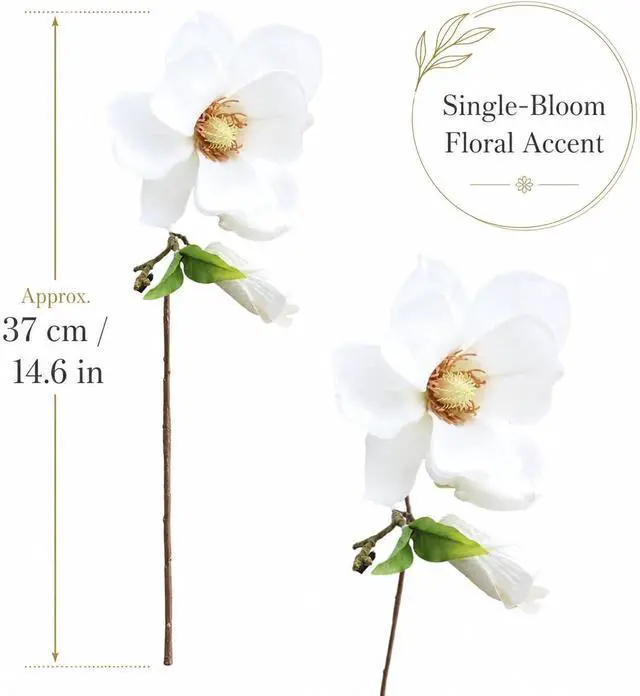 Alt view image 6 of 7 - White Artificial Magnolia Silk Flower Artificial Flowers for Home, Wedding, Garden Decor, Single Stem for Vase, Table Arrangement