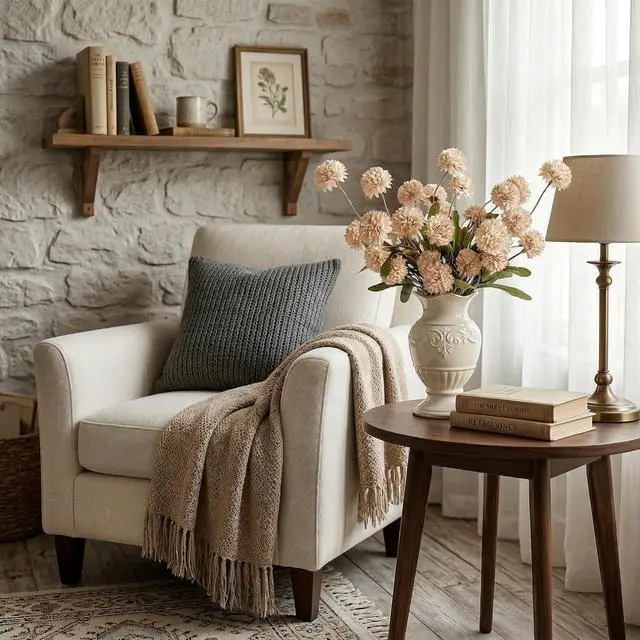 Alt view image 3 of 6 - 6pcs Beige Faux Silk Pompon Mum Artificial Flowers Small Mini Chrysanthemum Ball with Stems for Wedding DIY Bouquets Centerpieces Arrangements Home Vase Decorations