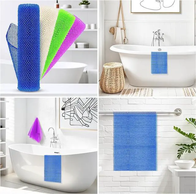 Alt view image 2 of 5 - 4 Pieces African Net Sponge Effective Deep Cleansing and Exfoliating Mesh for Glowing Skin Stretchable, Quick-Dry Exfoliating Bath Sponge(Blue, Green, Purple, White)