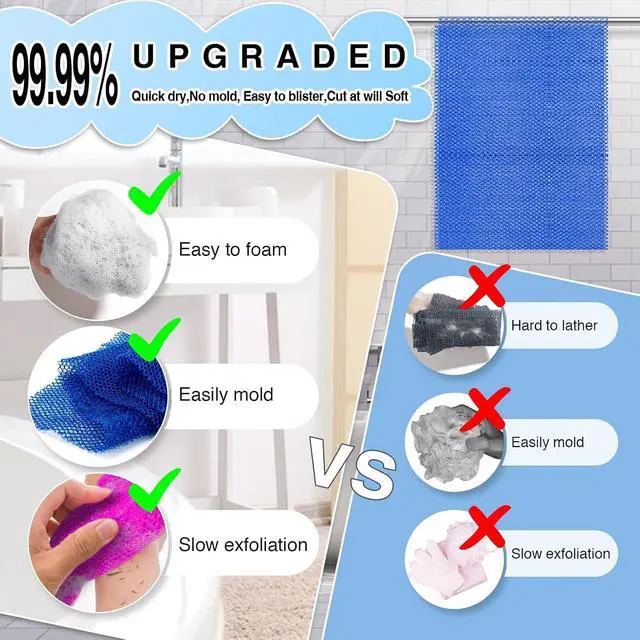 Alt view image 4 of 5 - 4 Pieces African Net Sponge Effective Deep Cleansing and Exfoliating Mesh for Glowing Skin Stretchable, Quick-Dry Exfoliating Bath Sponge(Blue, Green, Purple, White)