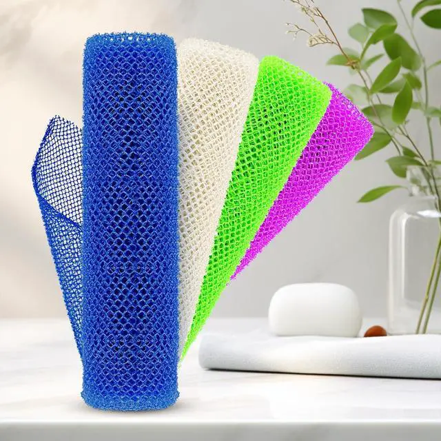 Alt view image 5 of 5 - 4 Pieces African Net Sponge Effective Deep Cleansing and Exfoliating Mesh for Glowing Skin Stretchable, Quick-Dry Exfoliating Bath Sponge(Blue, Green, Purple, White)