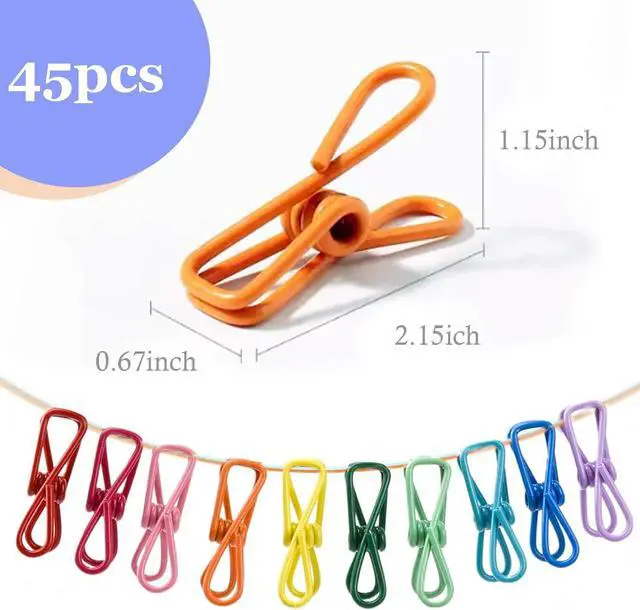 Alt view image 4 of 7 - 45 Pcs Chip Clips - 2 Inch Random Multi-Colored Waterproof Metal Clothes Pins for Bag, Food, Chips, Paper