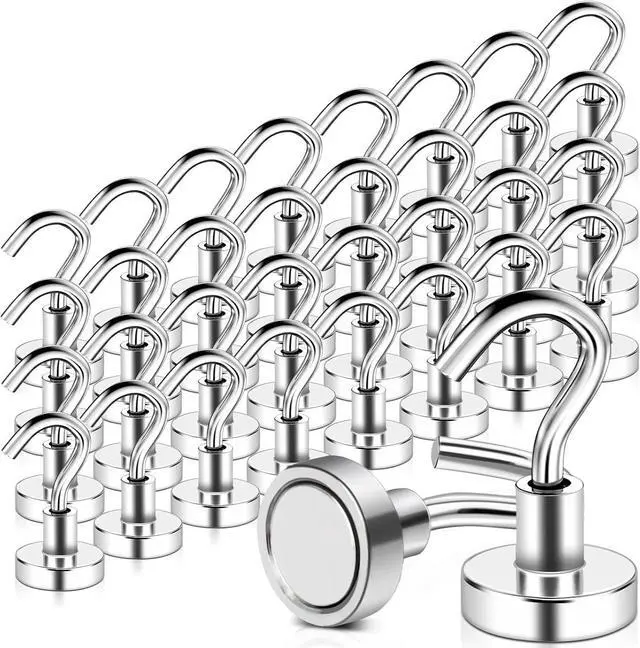 Main image of MAGXCENE 32 Pack Magnetic Hooks Heavy Duty, 25 lbs Strong Magnet Hooks for Cruise Refrigerator, Neodymium Magnets with Hooks for Grill Hanging Kitchen Tool Storage