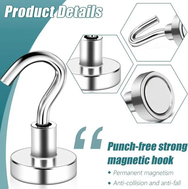 Alt view image 2 of 6 - MAGXCENE 32 Pack Magnetic Hooks Heavy Duty, 25 lbs Strong Magnet Hooks for Cruise Refrigerator, Neodymium Magnets with Hooks for Grill Hanging Kitchen Tool Storage
