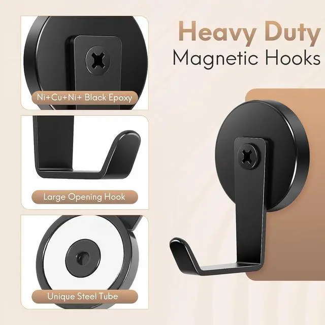 Alt view image 4 of 7 - Neosmuk Magnetic Hooks Steel Tube Design for Cruise,1.42", Black, 2 Pack