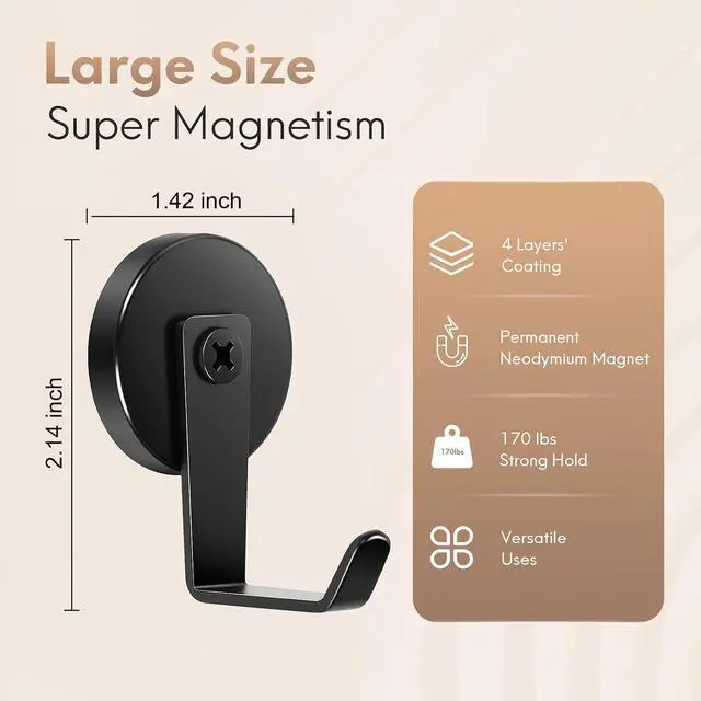 Alt view image 6 of 7 - Neosmuk Magnetic Hooks Steel Tube Design for Cruise,1.42", Black, 2 Pack