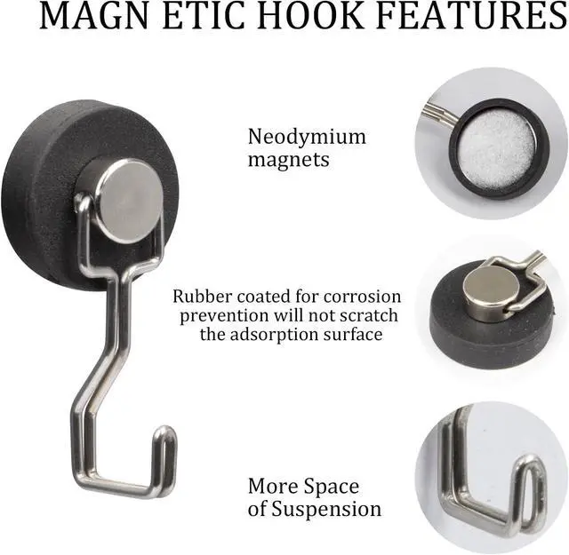 Alt view image 5 of 7 - Rubber Coated Anti-Scratch Heavy Duty Magnetic Hooks, Essential for Cruise Ship Cabins & Refrigerator Hanging, Rubber Coating Anti-Corrosion, Hook Magnets for Outdoor Grill(3, Sliver)