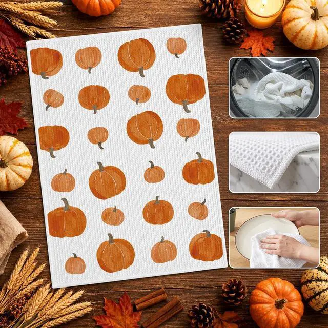 Alt view image 2 of 7 - 1PCS Thanksgiving Pumpkin Decor Hand Towels for Gifts Women,Farmhouse Watercolors Pumpkin Fall Kitchen Tea Towels and Dishcloths,Anthropology Autumn for KitchensBathrooms - A01