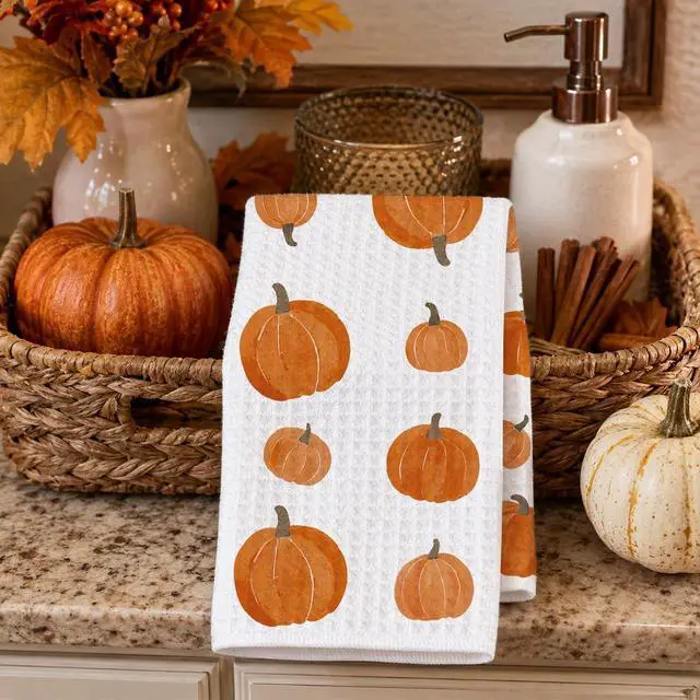 Alt view image 4 of 7 - 1PCS Thanksgiving Pumpkin Decor Hand Towels for Gifts Women,Farmhouse Watercolors Pumpkin Fall Kitchen Tea Towels and Dishcloths,Anthropology Autumn for KitchensBathrooms - A01