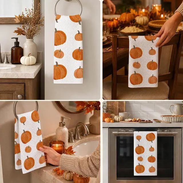 Alt view image 7 of 7 - 1PCS Thanksgiving Pumpkin Decor Hand Towels for Gifts Women,Farmhouse Watercolors Pumpkin Fall Kitchen Tea Towels and Dishcloths,Anthropology Autumn for KitchensBathrooms - A01