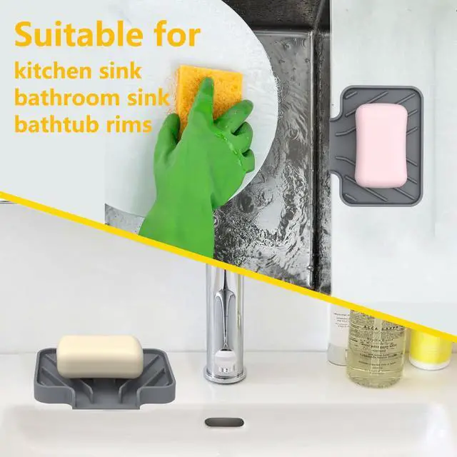 Alt view image 5 of 6 - Sponge Holder for Kitchen Sink,4.9"×3.7" Soap Tray with Drain(Gray)