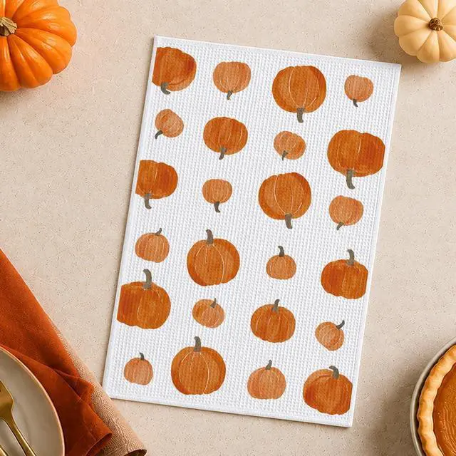 Alt view image 5 of 7 - 1PCS Thanksgiving Pumpkin Decor Hand Towels for Gifts Women,Farmhouse Watercolors Pumpkin Fall Kitchen Tea Towels and Dishcloths,Anthropology Autumn for KitchensBathrooms - A01