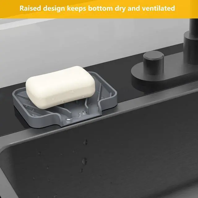 Alt view image 2 of 6 - Sponge Holder for Kitchen Sink,4.9"×3.7" Soap Tray with Drain(Gray)