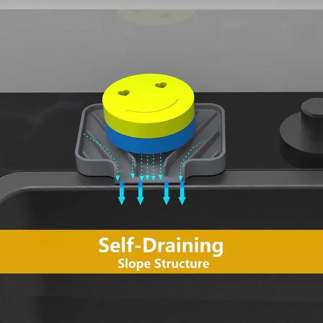 Alt view image 3 of 6 - Sponge Holder for Kitchen Sink,4.9"×3.7" Soap Tray with Drain(Gray)
