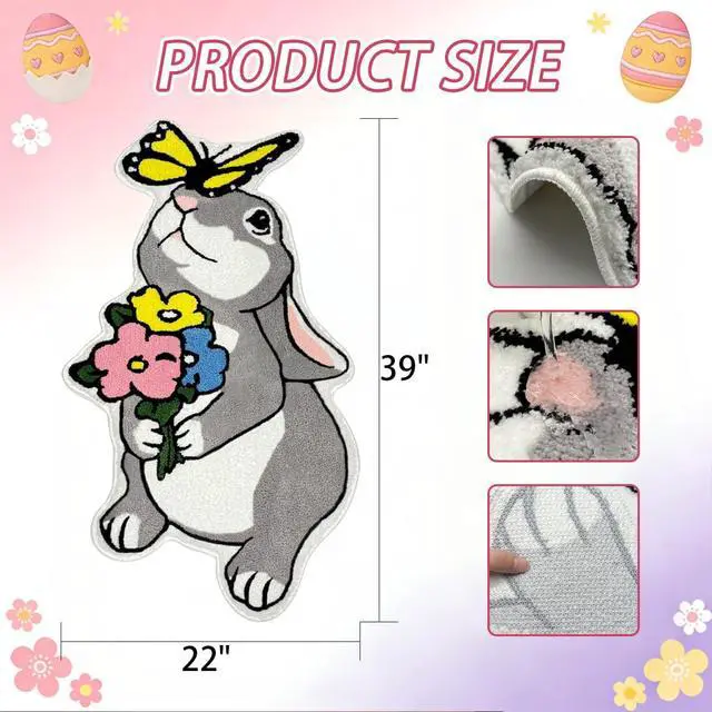 Alt view image 2 of 7 - Cute Bunny Bath Mat Funny Rabbit Flower Bathroom Rugs Tufted Quick Dry Bath Mats for Bathroom Non Slip Bath Mat Water Absorbent Spring Easter Room Decor Carpet,1.8 x 3.3FT