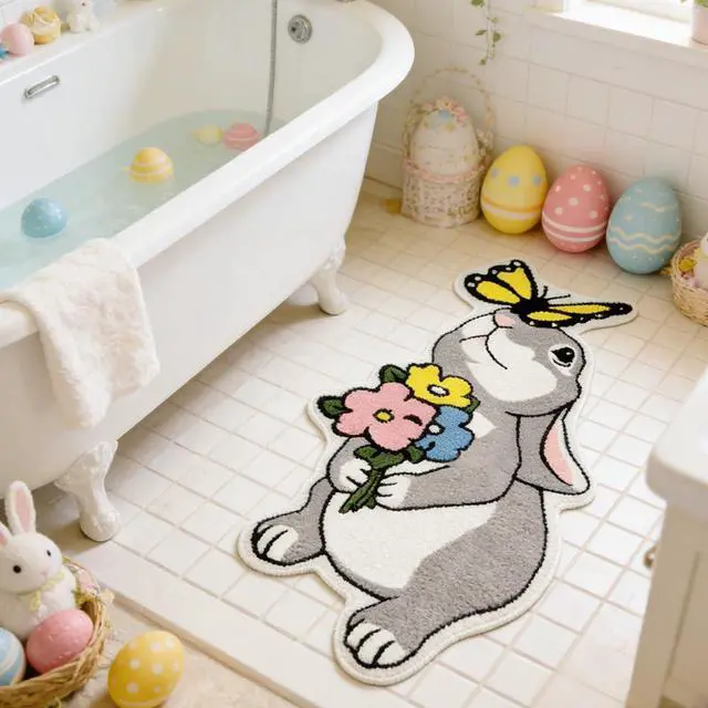 Alt view image 3 of 7 - Cute Bunny Bath Mat Funny Rabbit Flower Bathroom Rugs Tufted Quick Dry Bath Mats for Bathroom Non Slip Bath Mat Water Absorbent Spring Easter Room Decor Carpet,1.8 x 3.3FT