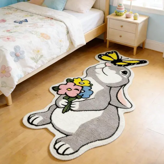Alt view image 6 of 7 - Cute Bunny Bath Mat Funny Rabbit Flower Bathroom Rugs Tufted Quick Dry Bath Mats for Bathroom Non Slip Bath Mat Water Absorbent Spring Easter Room Decor Carpet,1.8 x 3.3FT