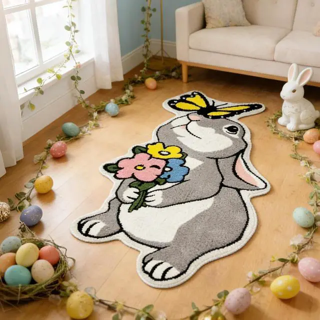 Alt view image 7 of 7 - Cute Bunny Bath Mat Funny Rabbit Flower Bathroom Rugs Tufted Quick Dry Bath Mats for Bathroom Non Slip Bath Mat Water Absorbent Spring Easter Room Decor Carpet,1.8 x 3.3FT