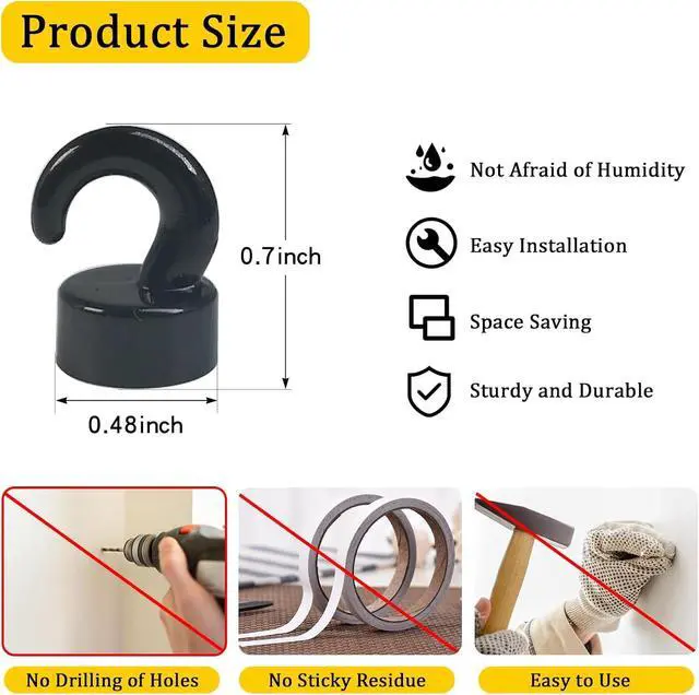 Alt view image 2 of 7 - Mini Magnetic Hooks, Space-Saver for Home & Travel, Black -10 Pack