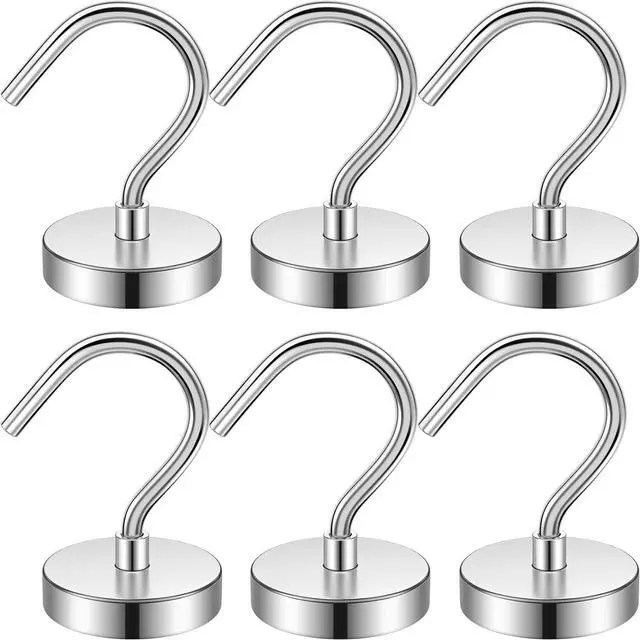 Main image of 6 Pack Magnetic Hooks Large Opening, 40LBS Neodymium Magnet Hooks