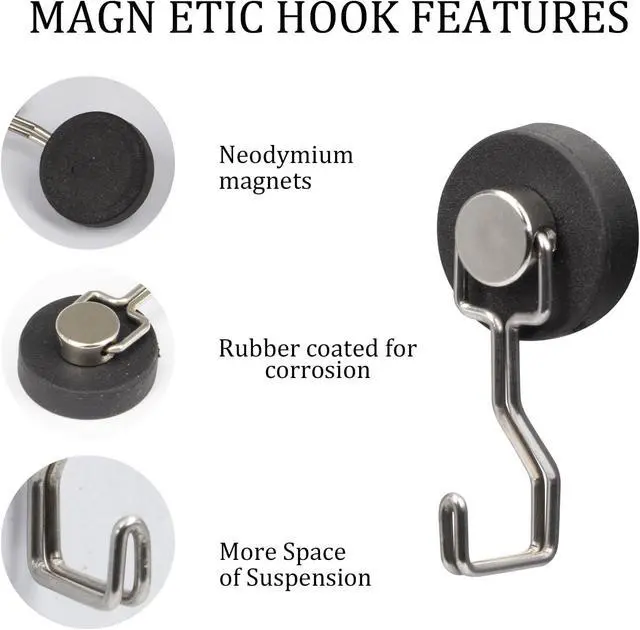 Alt view image 2 of 5 - Magnetic Hooks for Outdoor Grill,Essential for Cruise Ship Cabins & Refrigerator,2 Pack Strong Rubber Coated Fridge Hooks, Scratchproof & Waterproof, Holds Keys, Towels, Crafts (Silver)