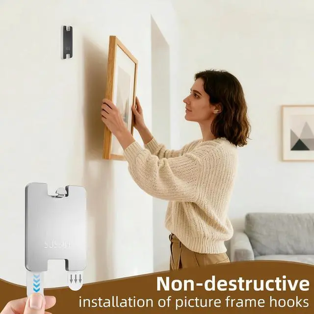 Alt view image 3 of 7 - GearFusion 8Pcs Picture Hanging Hooks for Drywall, Damage Free Picture Hangers Without Nails, Universal Frame Hangers for Art Picture Mirror Photo Poster Painting Hanger Hardware Kit 8 lb