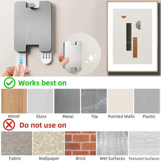 Alt view image 6 of 7 - GearFusion 8Pcs Picture Hanging Hooks for Drywall, Damage Free Picture Hangers Without Nails, Universal Frame Hangers for Art Picture Mirror Photo Poster Painting Hanger Hardware Kit 8 lb
