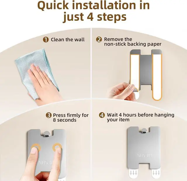 Alt view image 7 of 7 - GearFusion 8Pcs Picture Hanging Hooks for Drywall, Damage Free Picture Hangers Without Nails, Universal Frame Hangers for Art Picture Mirror Photo Poster Painting Hanger Hardware Kit 8 lb