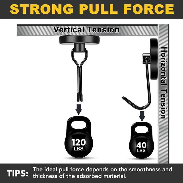 Alt view image 3 of 7 - MIKEDE Black Magnetic Hooks Heavy Duty 120LB Swivel Strong Magnet Hook