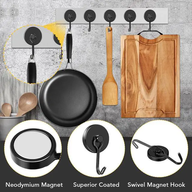 Alt view image 5 of 7 - MIKEDE Black Magnetic Hooks Heavy Duty 120LB Swivel Strong Magnet Hook