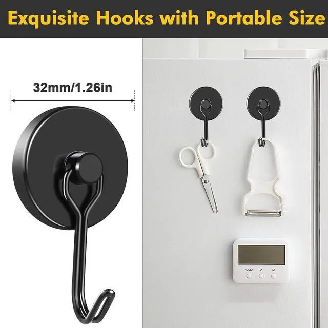 Alt view image 4 of 7 - MIKEDE Black Magnetic Hooks Heavy Duty 120LB Swivel Strong Magnet Hook