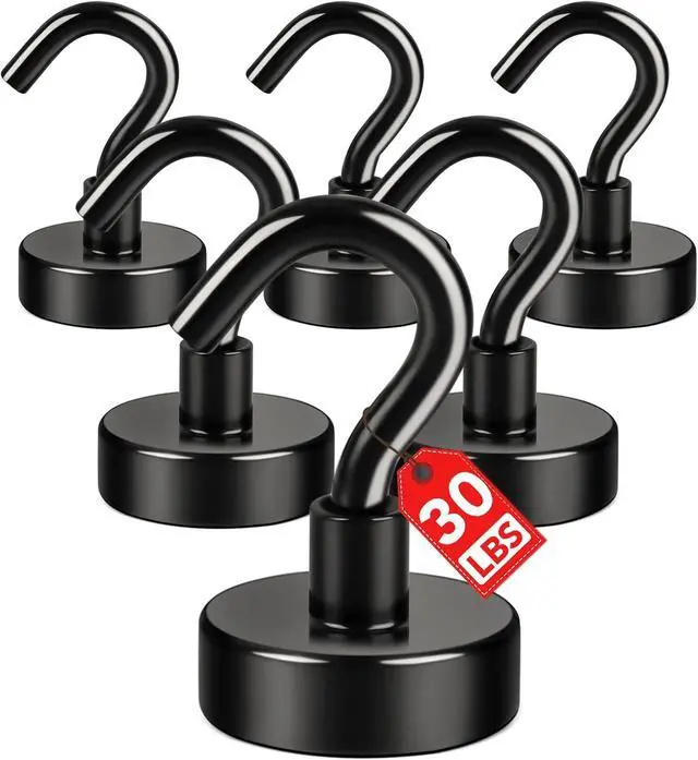 Main image of E BAVITE Magnetic Hooks, 30LB Magnet Hook for Cruise,Black,6 Pack