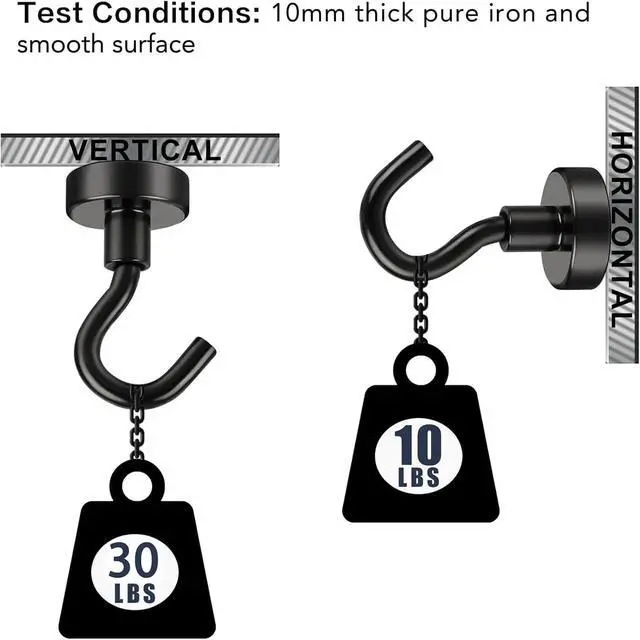 Alt view image 3 of 6 - E BAVITE Magnetic Hooks, 30LB Magnet Hook for Cruise,Black,6 Pack