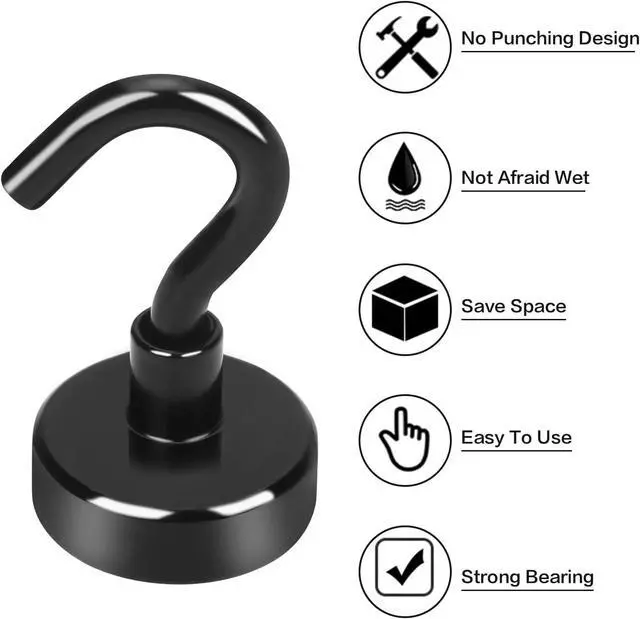 Alt view image 4 of 6 - E BAVITE Magnetic Hooks, 30LB Magnet Hook for Cruise,Black,6 Pack
