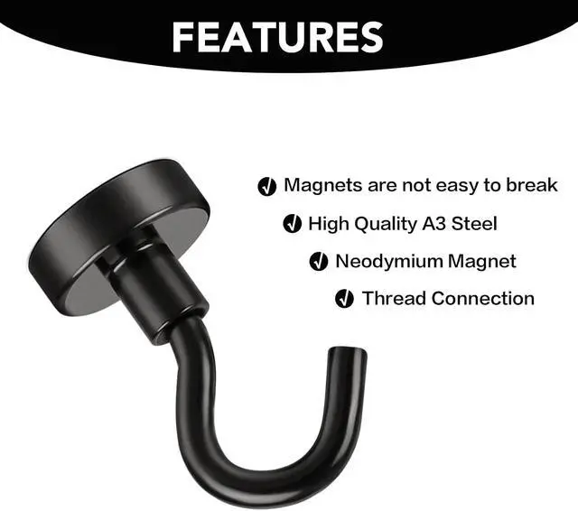Alt view image 6 of 6 - E BAVITE Magnetic Hooks, 30LB Magnet Hook for Cruise,Black,6 Pack